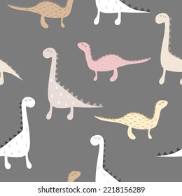 Childish seamless pattern with hand drawn dino in scandinavian style. vector childish background for fabric, textile