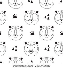 Childish seamless pattern with hand drawn pandas. Trendy scandinavian vector background. Perfect for kids apparel,fabric, textile, nursery decoration,wrapping paper