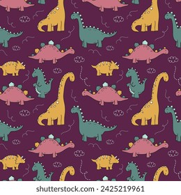 Childish seamless pattern with hand drawn dino in scandinavian style. Creative vector childish background for fabric, textile