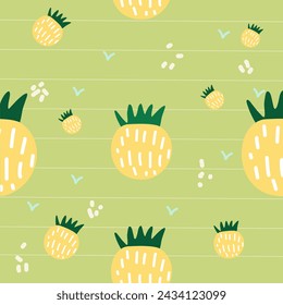 Childish seamless pattern of hand drawn cute abstract pineapple suitable for children's clothing, bed sheets and home decorations, stationery, greeting cards and gift wrap