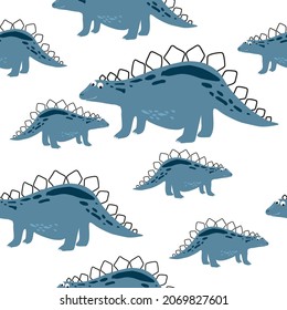 Childish seamless pattern with hand-drawn dinosaur.