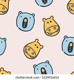 childish seamless pattern with hand-drawn hippopotamus and bear. creative animal texture for fabric, wrapping, textile, wallpaper, apparel. Vector illustration