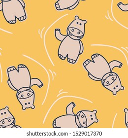 childish seamless pattern with hand-drawn hippopotamus. creative animal texture for fabric, wrapping, textile, wallpaper, apparel. Vector illustration