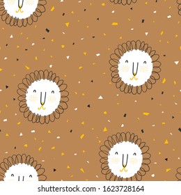 Childish seamless pattern with lion. Perfect for kids fabric, textile, nursery wallpaper. Cute vector Illustration.