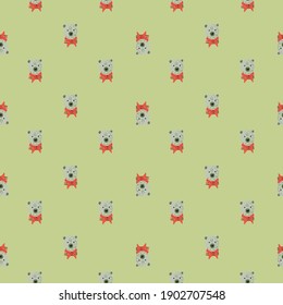 Childish seamless pattern with little blue sailor bear ornament. Light green background. Vector illustration for seasonal textile prints, fabric, banners, backdrops and wallpapers.