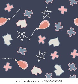 Childish seamless pattern made in hand drawn doodle style. Design animal made in soft colours. Background or wallpaper may use for wrapping paper, web page, kids nursery, postcard, hand made album