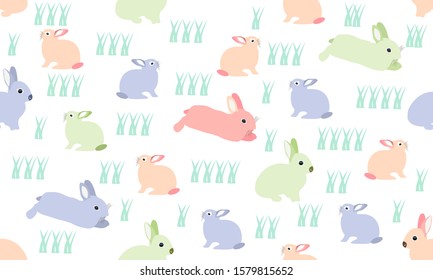 Childish seamless pattern with pastel color rabbits. Trendy vector background. Perfect for kids apparel, fabric, textile, nursery decoration, wrapping paper.