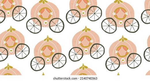 Childish seamless pattern with pink carriage in scandinavian style. Creative vector childish background for fabric, textile