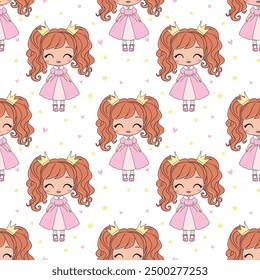 Patrón infantil sin fisuras con princesa en estilo escandinavo. Fondo infantil de Vector creativo para tela, textil