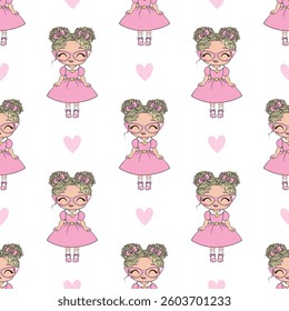 Childish seamless pattern with princess in scandinavian style. Creative vector childish background for fabric, textile