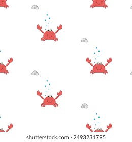 Childish seamless pattern of red crabs texture. Marine theme. for packaging, paper, fabric. print on clothes.