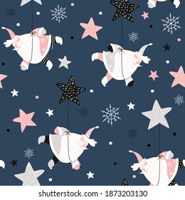 Childish seamless pattern with santa claus and stars . Christmas scandinavian set for kids fabric, wrapping, textile, wallpaper, apparel.