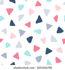 Childish seamless pattern. Scandinavian background. Pastel color patern. Repeated cute backdrop. Scandi style printed. Irregular triangles. Repeating triangle printing. Design baby prints. Vector