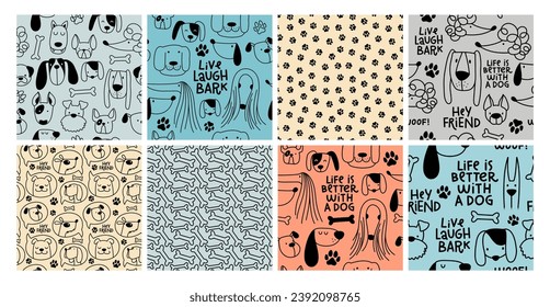 Childish seamless pattern set with hand drawn dogs. Trendy scandinavian vector background. Perfect for kids apparel,fabric, textile, nursery decoration,wrapping paper