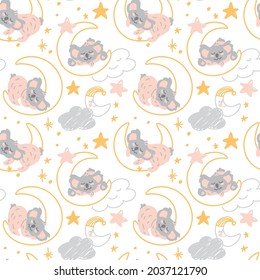 Childish seamless pattern with sleeping koala. Creative kids  texture for fabric, wrapping, textile, wallpaper, apparel. Vector.
