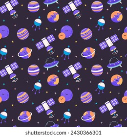 Childish seamless pattern space elements vector