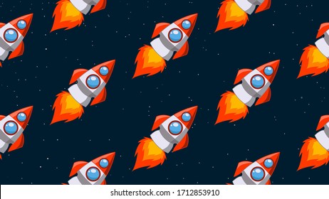 Childish seamless pattern with spaceship, rocket