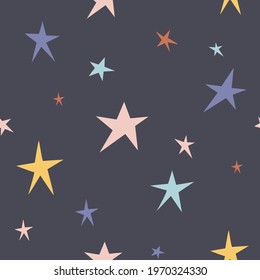Childish seamless pattern with starry sky. Texture for fabric, wrapping, textile, wallpaper, apparel.