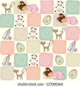 childish seamless pattern with toys, vector illustration
