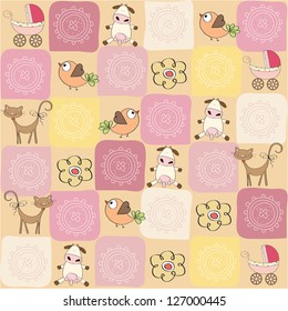 childish seamless pattern with toys, vector illustration