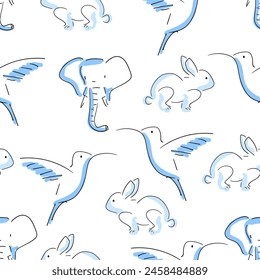 childish seamless pattern vector illustration animal white background.