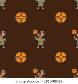 Childish seamless pattern with vikings. Trendy scandinavian vector background. Perfect for kids apparel,fabric, textile, nursery decoration,wrapping paper