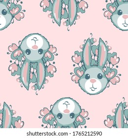 Childish seamless prints with bunny and flowers. Ideal for textile, wallpaper