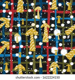 Childish Seamless Texture with Arrows. Hand Drawn Design With Brush. Vector Illustration.
