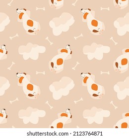 Childish seamless vector pattern with cute sleepy dogs. Good for fabric, textile, wallpaper, wrapping paper