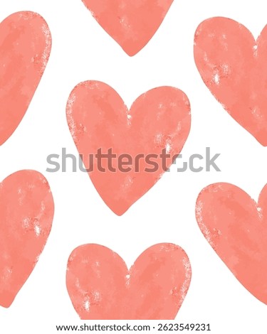 Childish Seamless Vector Pattern with Hand Painted Hearts on a White Background. Infantile Painting-like Endless Print With Red Hearts. Romantic Wallpaper With Love Symbol. RGB Color.