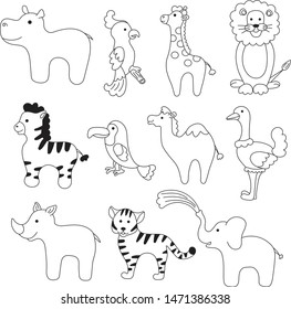 Childish set hand drawn vector doodle design african animals
