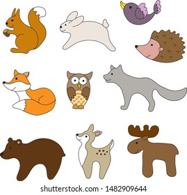 Childish set hand drawn vector doodle design forest animals