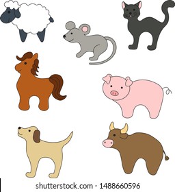 Childish set hand drawn vector doodle design pet animals