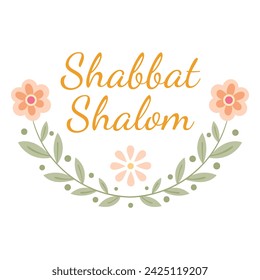 Childish Shabbat shalom greeting with floral elements
