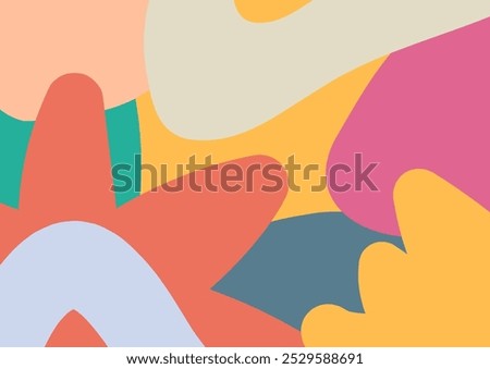 Childish shapes doodle abstract hand drawn blobs vector background graphic illustration, fun comic cute summer flower vivid scrawl pattern background flyer brochure cover, festive decor a4 image