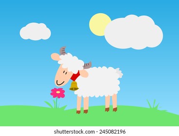 Childish sheep in a meadow illustration vector