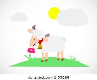 Childish sheep in a meadow illustration vector