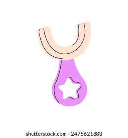 Cepillo de dientes de silicona infantil. Cepillo de dientes para niños. Accesorio de odontología, para la atención de la salud dental. Herramienta para limpiar la boca, la lengua. Higiene oral. Ilustración vectorial aislada plana sobre fondo blanco