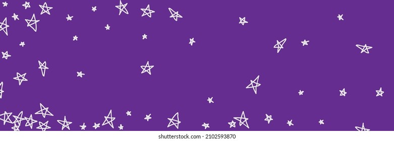 Childish Sky Simple Lavender Calm Art Childish Handdrawn Picture. Vibrant Naive Dark Stars Violet Light Night Handdrawn Stars. Grey Bright Kids White Chaotic Pastel Vivid Purple Stars Background.