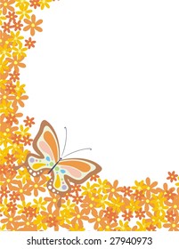 childish spring flowers and butterfly, individual objects very easy to edit