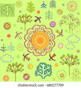 Childish spring wallpaper with abstract retro pattern