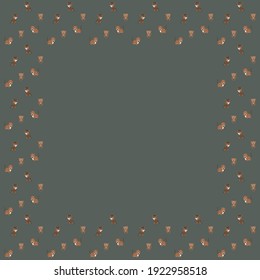 The childish square frame of cute cartoon spider monkeys, South American noses, and okapi smiling characters on a gray background. Vector.
