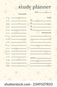 Childish stationery design in pastel colors. To-do list worksheet design template with starry background.