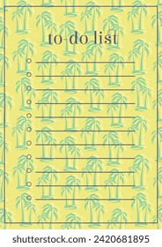 Childish stationery to do list design in bright colors. Worksheet design template with palms background
