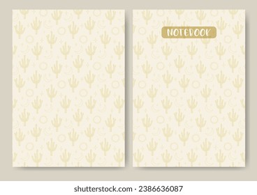 Childish stationery notebook design in pastel colors. Desert cacti mystic template