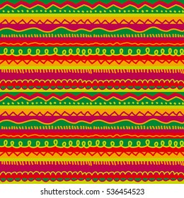 childish strapped background with zigzag and lines in green and red xmas colors, seamless pattern vector illustration
