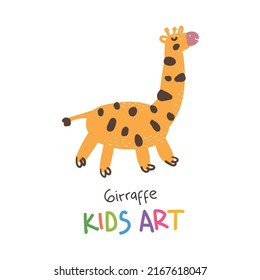 Childish style drawing. Hand drawn colorful cute giraffe illustration
