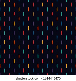 Childish style seamless pattern. Repeated dash line motif. Modern minimal geometric surface print. Freehand brush design texture. Handdrawn doodle contemporary ornament. Vector abstract background