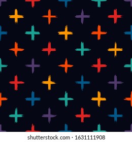 Childish style seamless pattern. Repeated crosses motif. Modern minimal geometric surface print. Freehand brush design texture. Handdrawn doodle contemporary ornament. Vector abstract background
