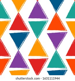 Childish style seamless pattern. Repeated triangles motif. Modern minimal geometric surface print. Freehand brush design texture. Hand drawn doodle contemporary ornament. Vector abstract background